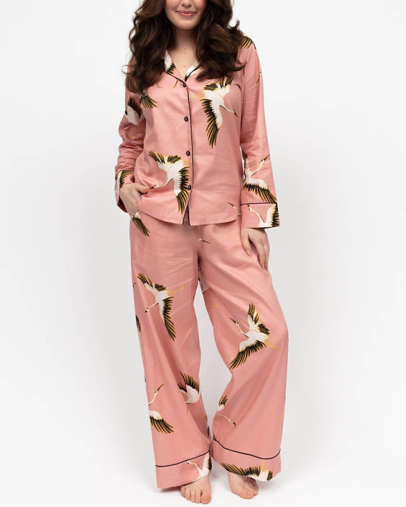 Bonnie Crane Bird Print Wide Leg Pyjama Set - Dubai Offers Today