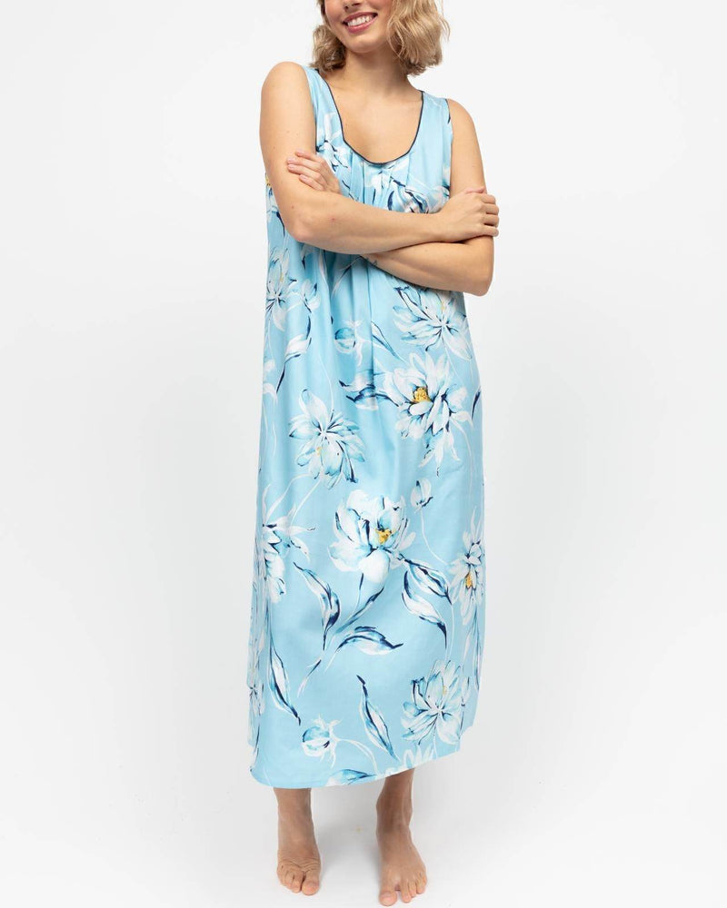 Madelyn Floral Print Long Night Dress Blue - Dubai Offers Today