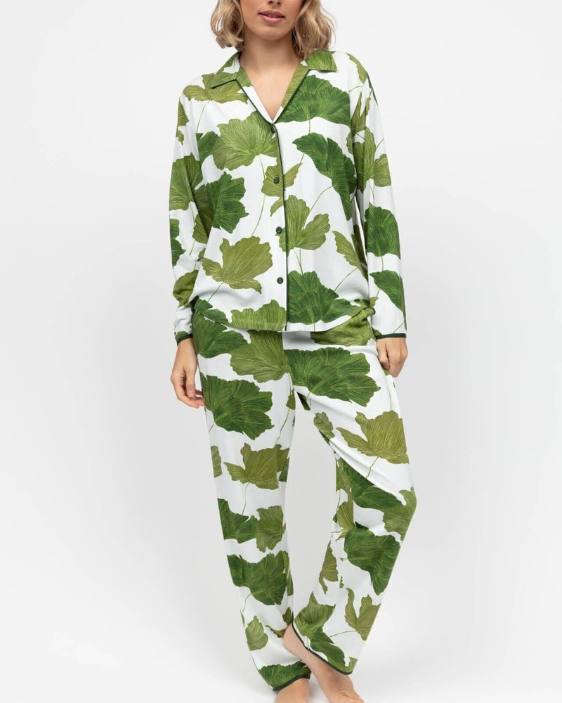 Olive Leaf Printed Jersey Pyjama Set Green - Dubai Offers Today
