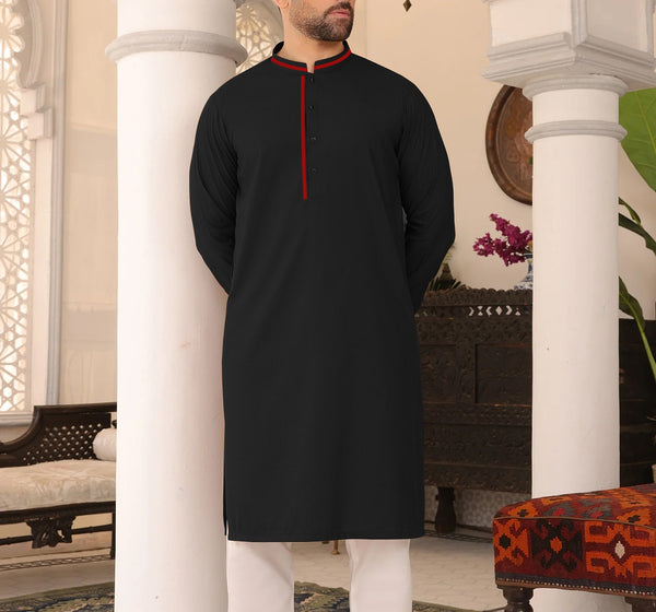 Men's Black Plain Kurta 3067