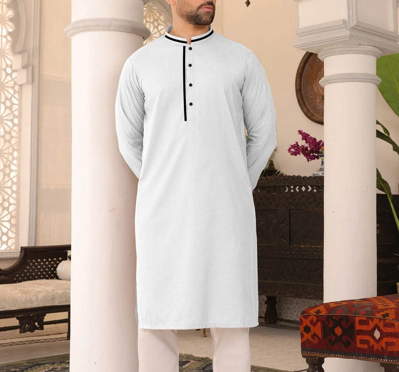 Men's Plains White Kurta 3065 - Dubai Offers Today