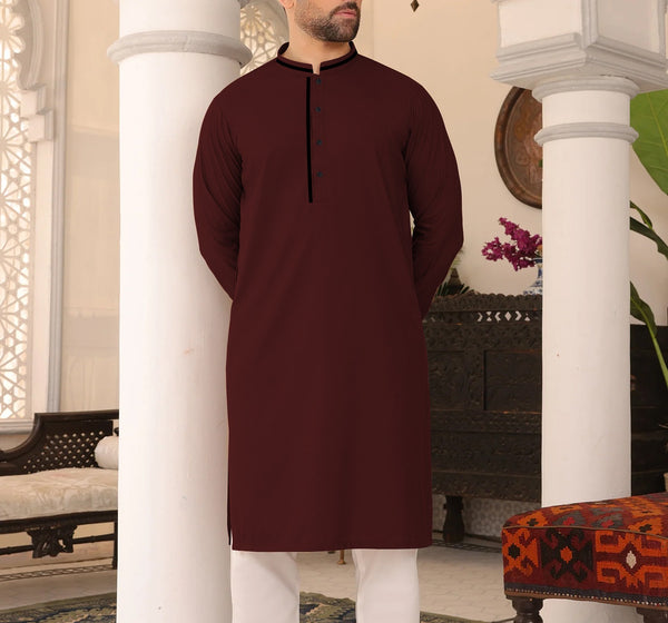 Men's Maroon Plain Kurta 3063