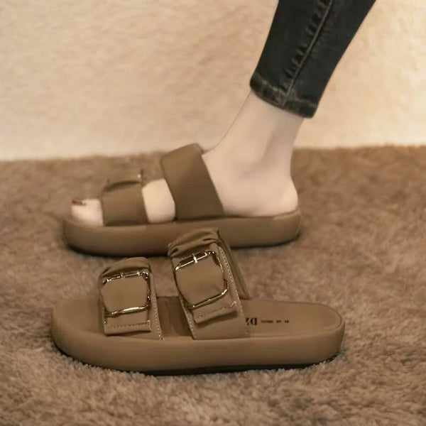 Double Buckle Strap Design Slide Slippers