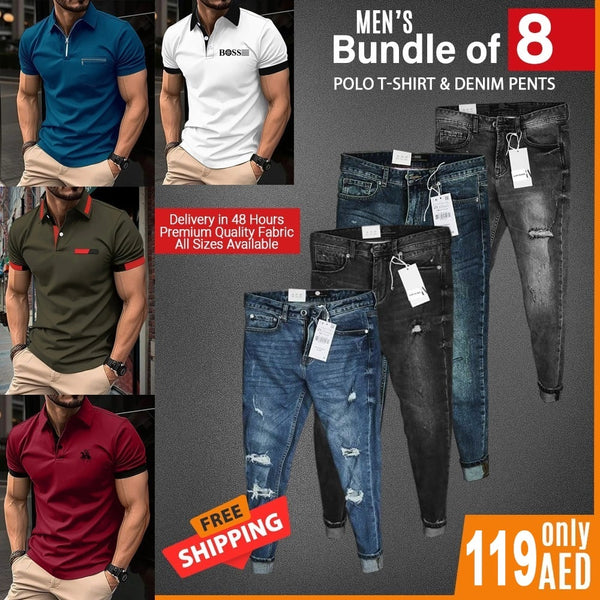 PACK OF 8 POLO T-SHIRTS & DENIM PENTS