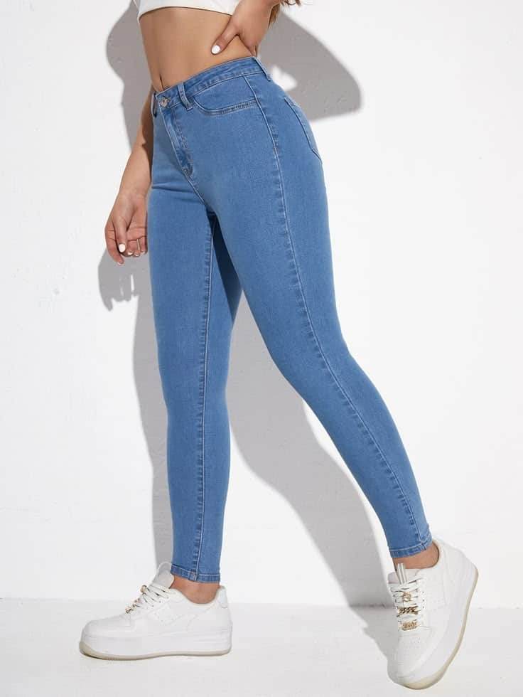Womens Light Blue Plain Stretchable Jeans- 5218 - Dubai Offers Today