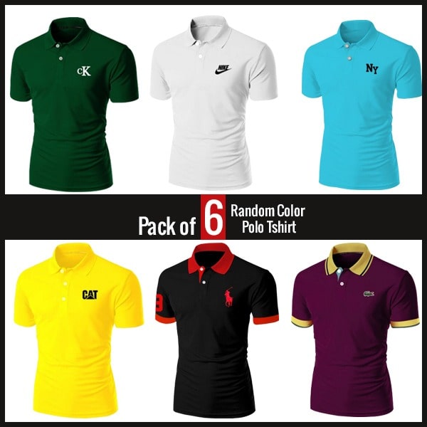 PACK OF 6 RANDOM COLOR POLO T-SHIRTS