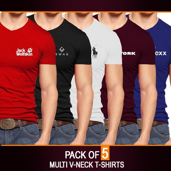 PACK OF 5 MULTI V-NECK T- SHIRTS