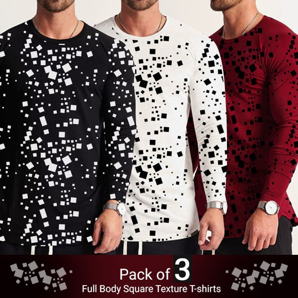 PACK OF 3 FULL BODY SQUARE TEXTURE T-SHIRTS