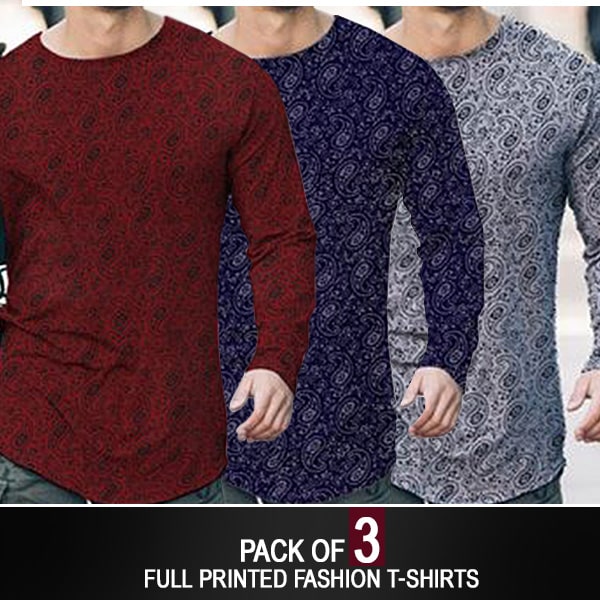 PACK OF 3 FULL PRINTED FASHION T-SHIRTS