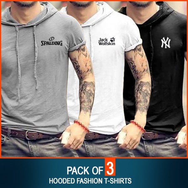 PACK OF 3 HOODED FASHION T-SHIRTS