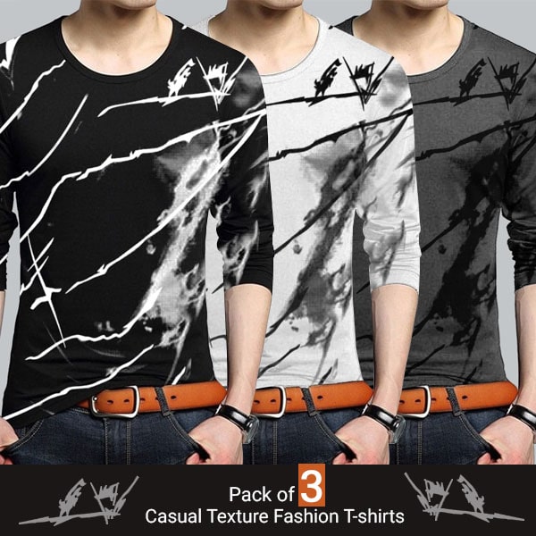 PACK OF 3 CASUAL TEXTURE FASHION T-SHIRTS