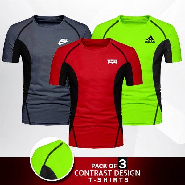 PACK OF 3 CONTRAST DESIGN T-SHIRTS