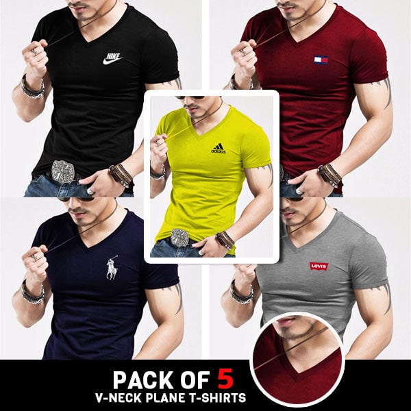 PACK OF 5 V-NECK PLANE T- SHIRTS