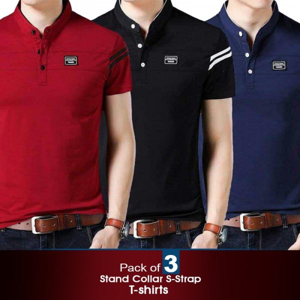 PACK OF 3 STAND COLLAR S-STRAP T-SHIRTS