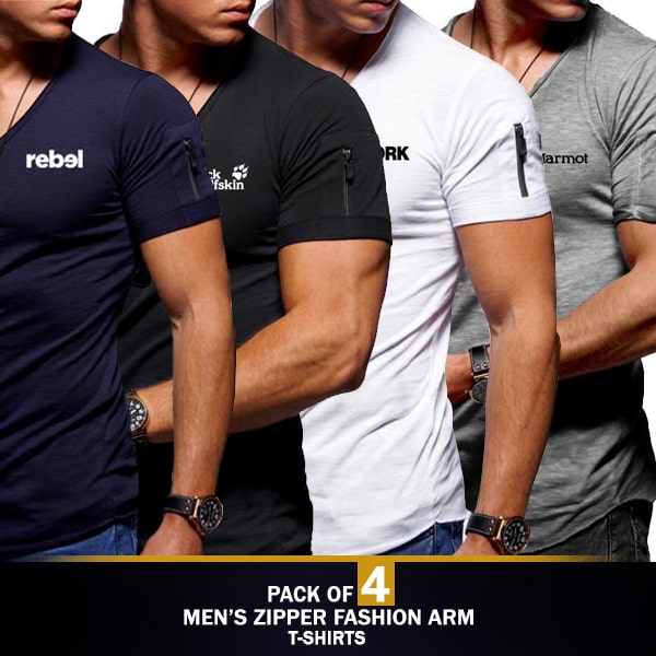 PACK OF 4 MENS ZIPPER FASHION ARM T-SHIRTS