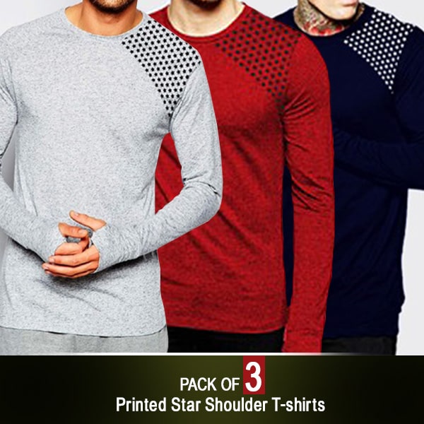 PACK OF 3 PRINTED STAR SHOULDER T-SHIRTS