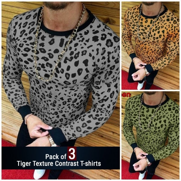 PACK OF 3 TIGER TEXTURE CONTRAST T-SHIRTS