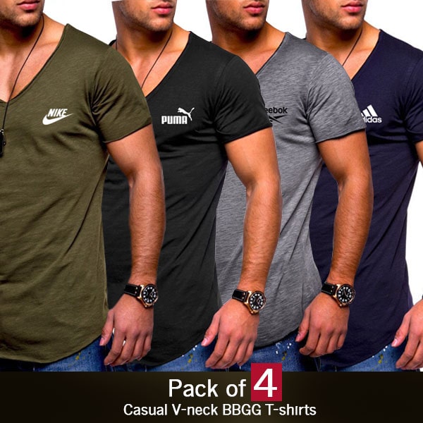 PACK OF 4 CASUAL V-NECK T-SHIRTS