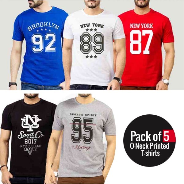 PACK OF 5 O-NECK PRINTED T- SHIRTS