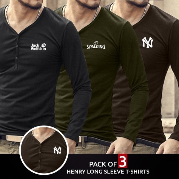 PACK OF 3 HENRY LONG SLEEVE T-SHIRTS