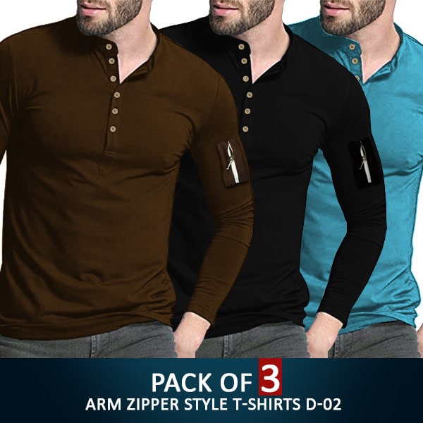 PACK OF 3 ARM ZIPPER STYLE T-SHIRTS D-02