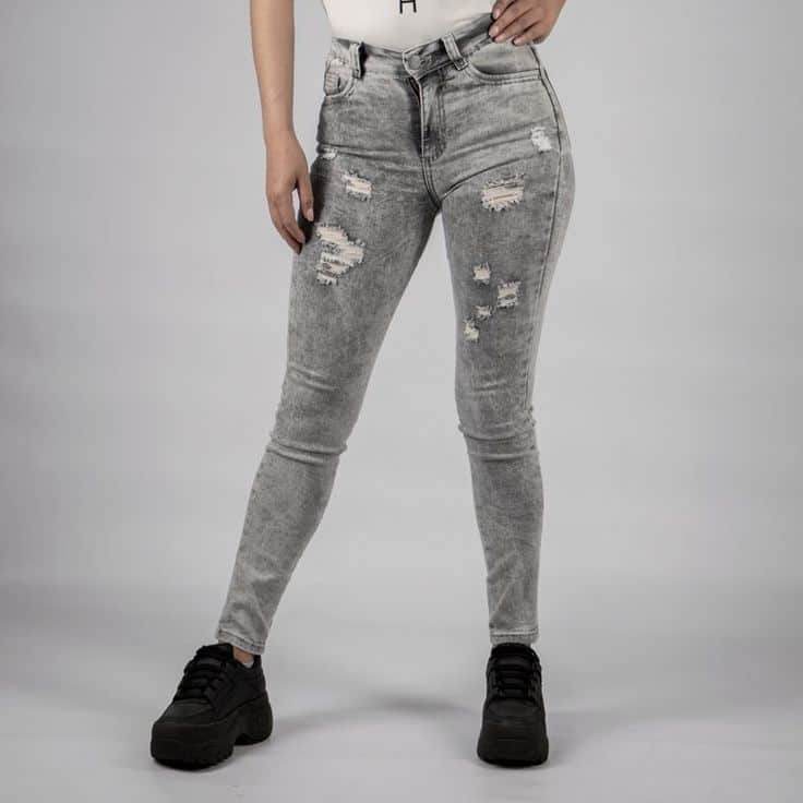 Womens Wash Grey Distressed Jeans - 5219 - Dubai Offers Today
