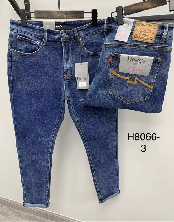 Rigid Blue Denim Plain Stretchable Jeans - 3821