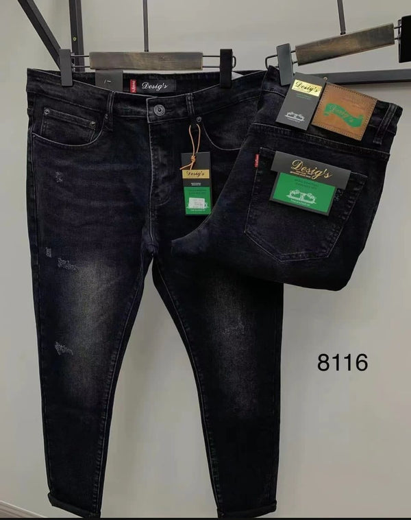 Charcoal Grey Denim Distressed Jeans - 3823