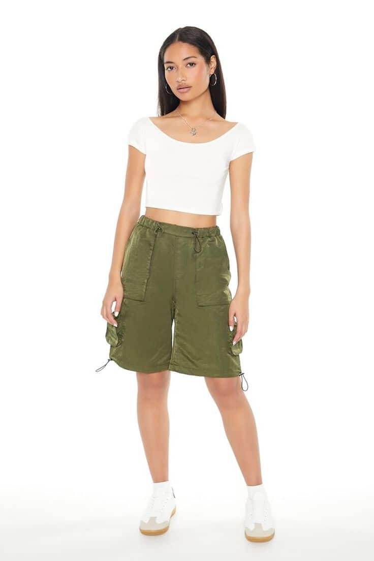 Womens Cargo Shorts - Dark Green - Dubai Offers Today