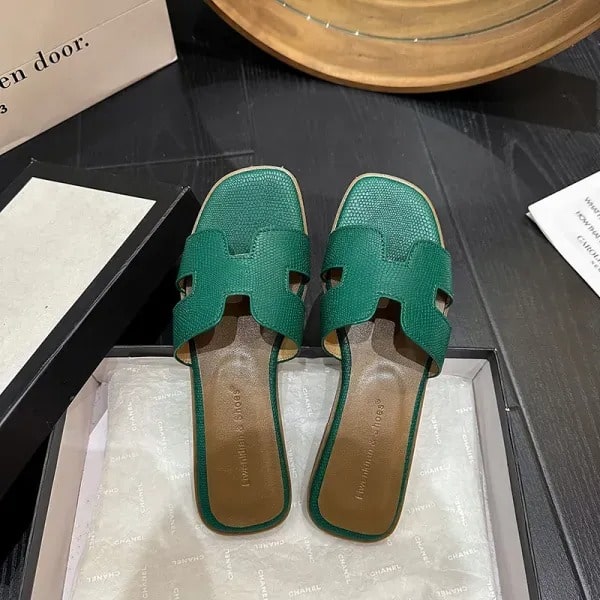 Women's Royal Green Leather Slipper