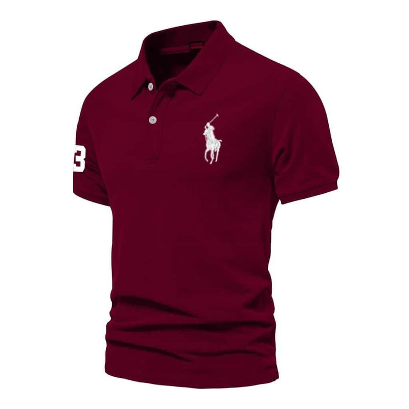 Maroon short sleeve cotton polo – detail shot