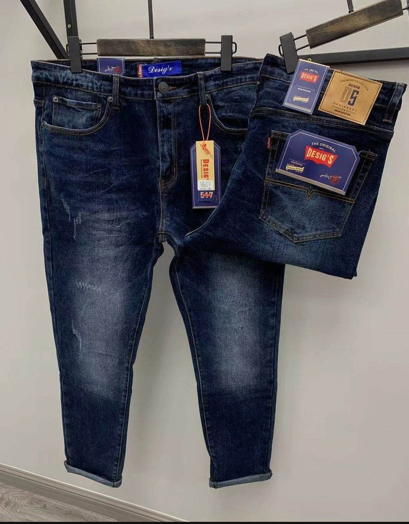 Dark blue distressed slim fit jeans men UAE - 3813
