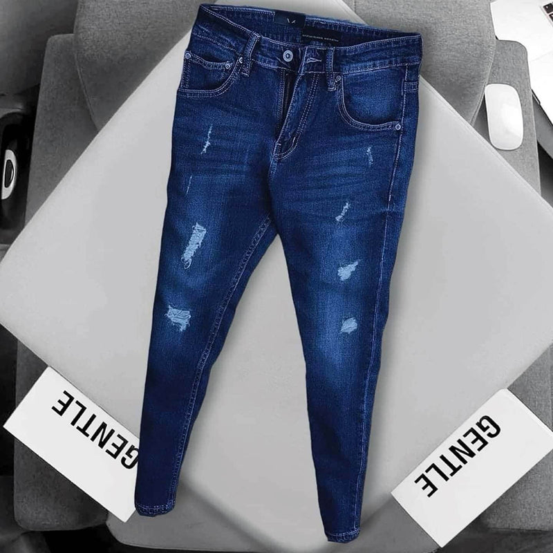 Slim fit dark blue ripped jeans for men - 3450 