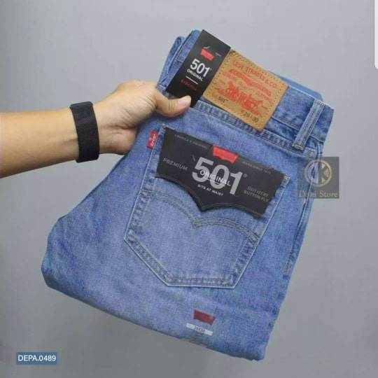 Light blue stretch jeans for men – front view - 3419 