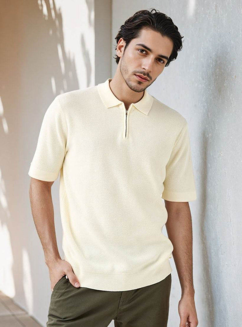 Stylish men’s quarter zip polo outfit