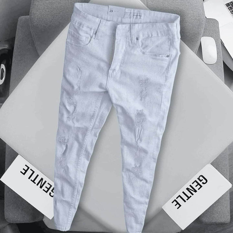 White distressed jeans men streetwear style