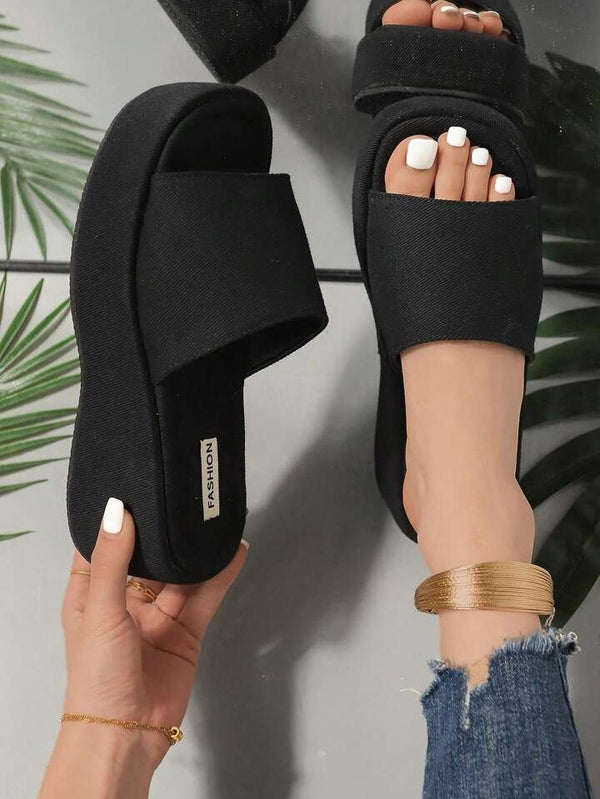 BLACK WEDGE SANDALS FOR WOMENS